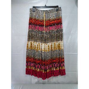 Pink Apple Tiered Maxi Skirt Med Leopard Print Tie Dye Boho Gypsy Artsy Flowy
